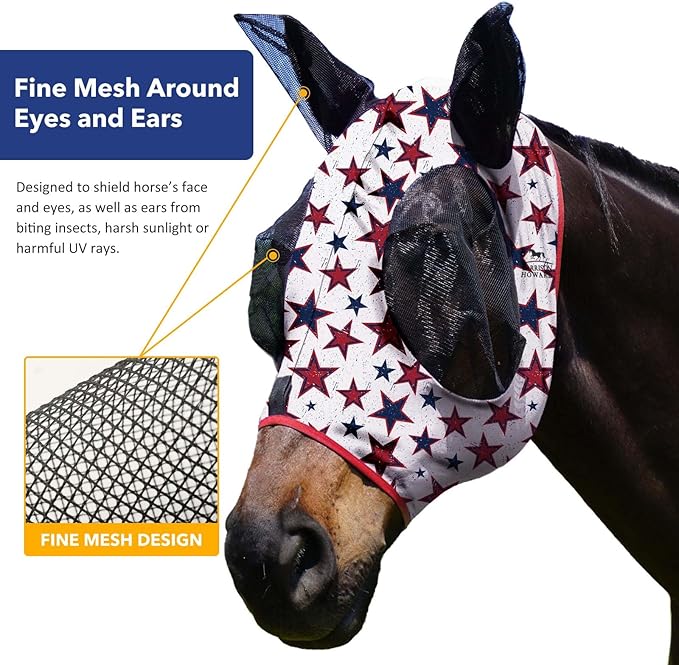 Harrison Howard Super Comfort Stretchy Fitting Horse Fly Mask with UV Protection Soft on Skin with Breathability Dream Star Full Size