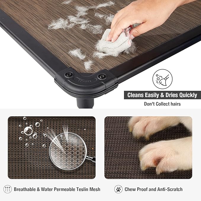Veehoo Chew Proof Elevated Dog Bed - Cooling Raised Pet Cot - Rustless Aluminum Frame and Durable Textilene Mesh, Unique Designed No-Slip Feet for Indoor or Outdoor Use, Brown, X-Large, CWC2002