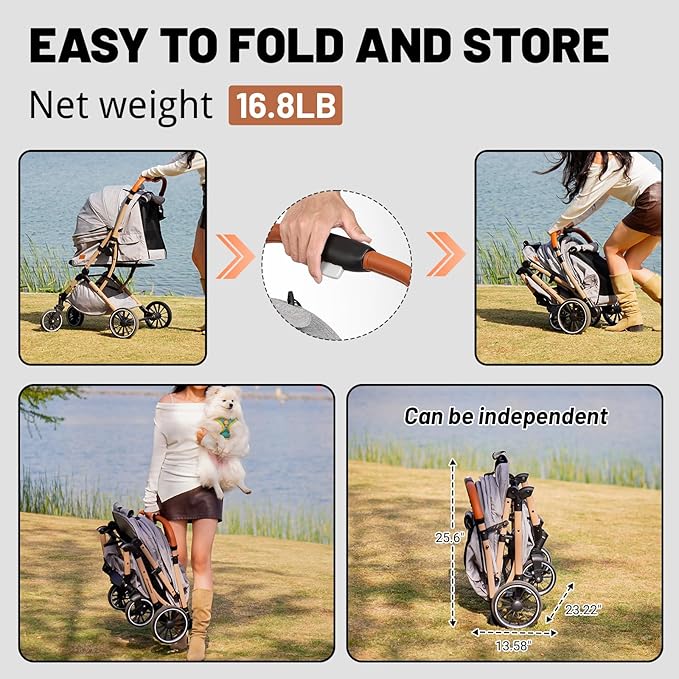 EchoSmile Small Medium Dogs Stroller 4-Wheel Pet Strollers for Medium Dogs Up to 50lbs, One Click Folding Large Cat Stroller, Reversible Handle, Shock Absorbing Wheels, Removable Washable Pad