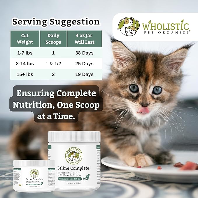 Wholistic Pet Organics Feline Complete - 4 Oz - Multivitamin & Probiotic Powder for Cats - Natural Cat Food & Digestive Support