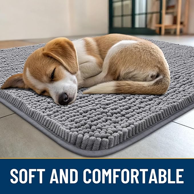 Smiry Dog Door Mat for Muddy Paws 59x32, Absorbs Moisture and Dirt Doormat, Non-Slip Washable Quick Dry Chenille Front Door Mat Indoor Entrance, Entryway Carpet for Inside Floor, Grey