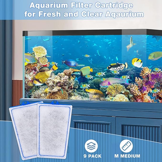 9 Count Assembled Medium Filter Cartridges Compatible with Tetra Whisper Bio-Bag Filters 10i PF10 Reptofilter 90 GPH Medium Replacement Filter Cartridges for Whisper Filter & Aquariums