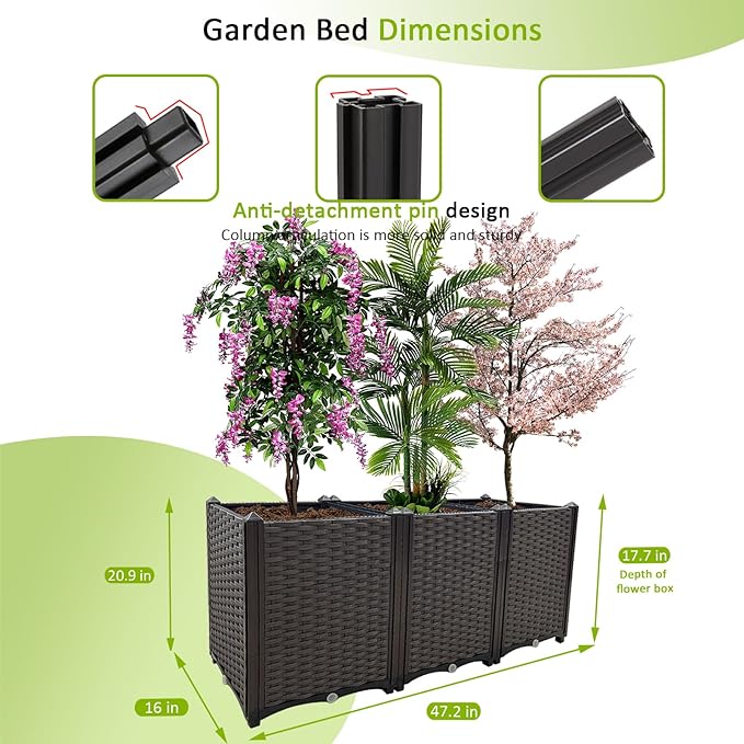 Raised Garden Bed Large Planters for Outdoor Plants Deepened Plant pots Planter Box Elevated Garden Patio Balcony Deck to Planting Flowers Vegetables Tomato and Herbs