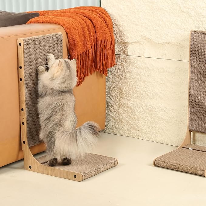 2-Pack Cat Scratching Board, 25.6'' Tall Cardboard L Shape Vertical Cat Scratchers for Indoor Cats, Cat Scratching Post for Wall and Couch, Large