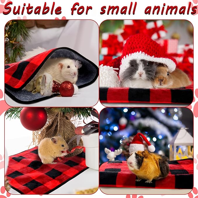 Reginary 4 Pcs Waterproof Guinea Pig Blankets Washable Small Animal Fleece Bedding Absorbent Guinea Pig Cage Liners Reusable Pet Pee Pad Sleep Mat for Hamster Ferret (Red Plaid,24 x 16 Inch)
