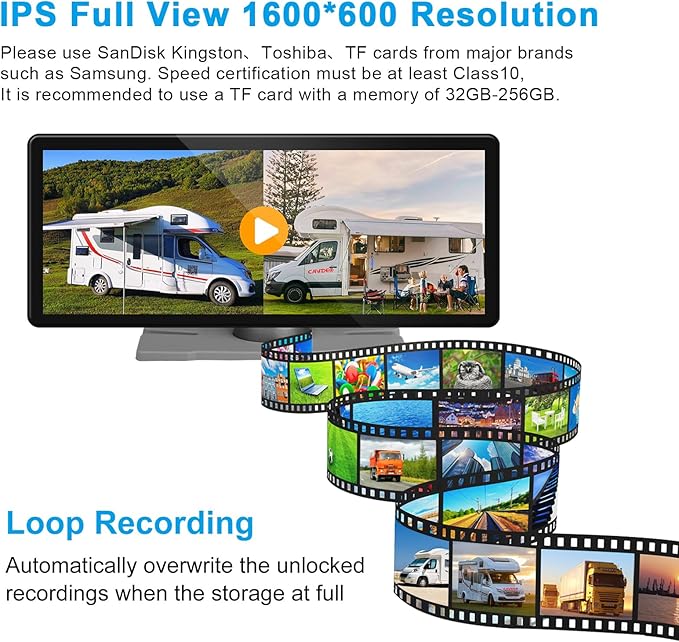 RV Wireless Backup Cameras with 10.26 inch Touch Monitor for Car Truck Trailer Bus Camper Motorhome, DVR Video Recording, Infrared Night Vision, Two Rear Side Wide View Back Up Camera Split Screen