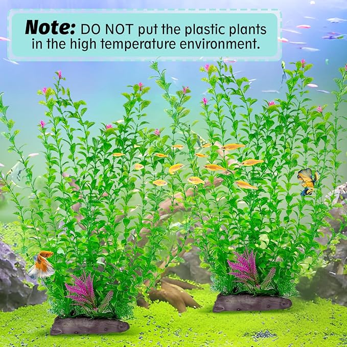 Hamiledyi Aquarium Plastic Plants Aquarium Decor Artificial Fish Tank Plants,Tall Fish Tank Decorations, Extra Large Aquarium Plant 20.4-inch Tall,2PCS