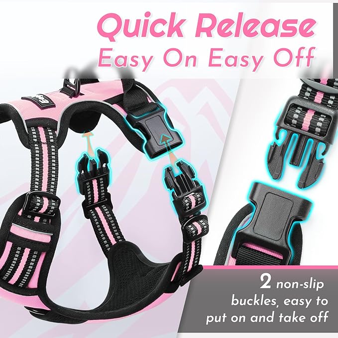 Eagloo Dog Harness Large Breed, No Pull Service Vest with Reflective Strips and Control Handle, Adjustable and Comfortable for Easy Walking, No Choke Pet Harness with 2 Metal Rings, Pink, XL