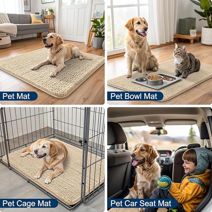 Smiry Dog Door Mat for Muddy Paws 71x46, Absorbs Moisture and Dirt Doormat, Non-Slip Washable Quick Dry Chenille Front Door Mat Indoor Entrance, Entryway Carpet for Inside Floor, Beige