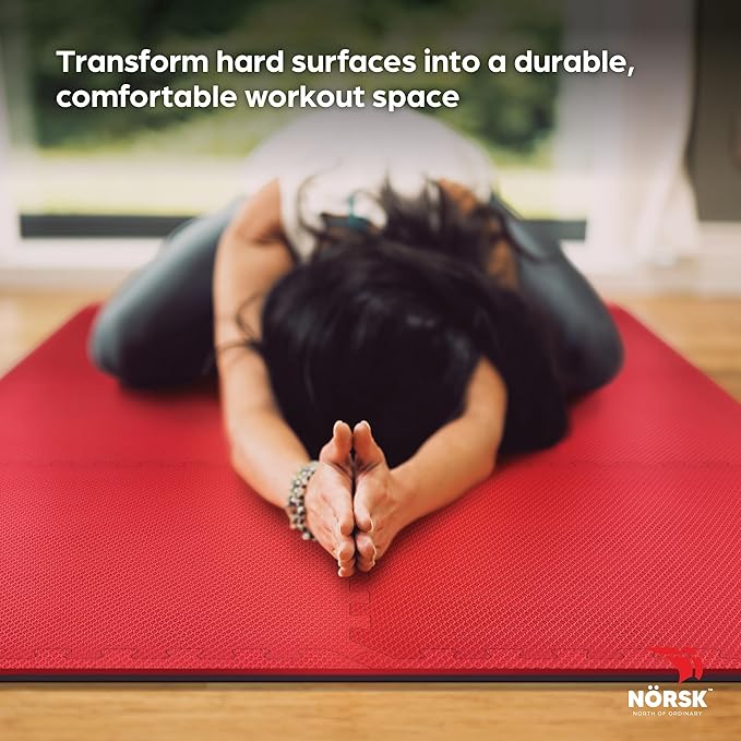 Norsk Dual-Sided Reversible 1/2" Foam Exercise Mats for Home Gym - Interlocking EVA Foam Tiles