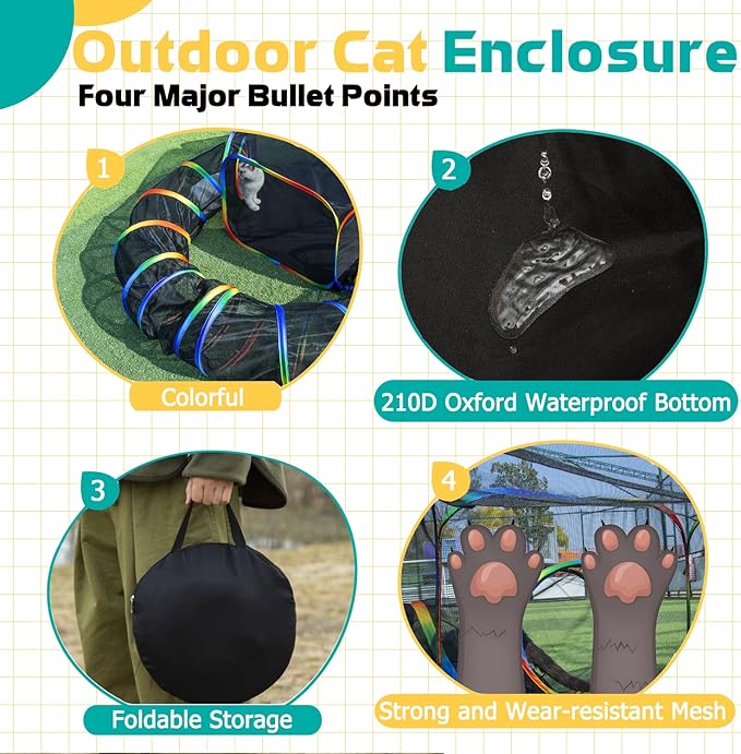 LUCKITTY Outdoor Rainbow Cat Enclosures Playground,Outside House for Indoor Cats Include Portable Tent, Circle Cat Playpen Tunnel Catio, for Cats, Kitty and Small Animals,Within Storage Bag