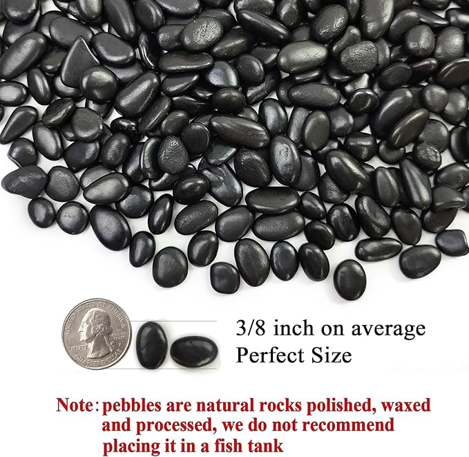 5 lbs Small Black Pebbles - 3/8 inch Decorative Stones for Indoor Plants, Outdoor, Vase, Landscaping & Garden