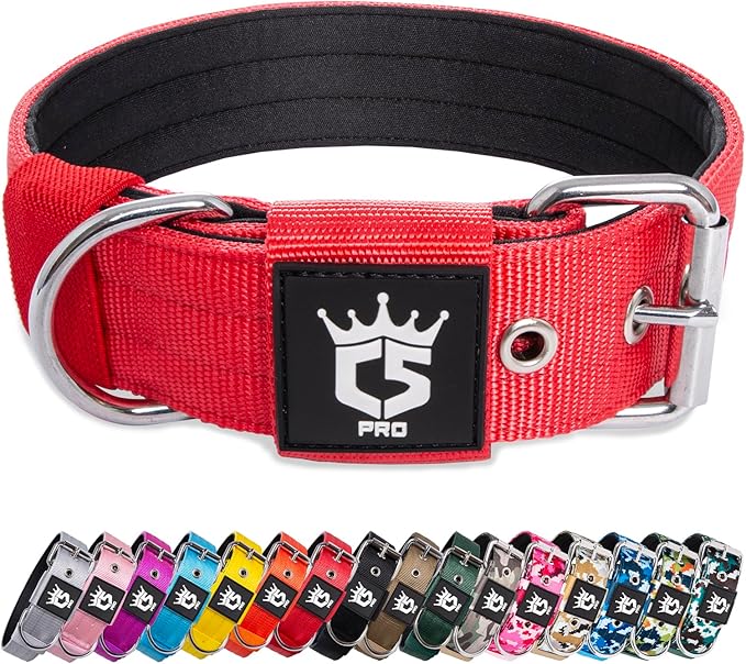 TSPRO Tactical Dog Collar 1.5 Inch Wide Thick Dog Collars with Heavy Duty Metal Buckle, Durable, Strong, Adjustable for Medium to Large Dogs (Red L)