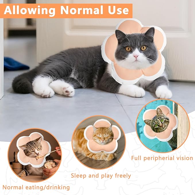 Cat Cone Collar Soft, Waterproof Cats Cones to Stop Licking After Surgery, Adjustable Soft Elizabeth Cats Collars for Wound Healing, Flower Shape Cat Recovery Collar (Pastel Orange, X-Small)