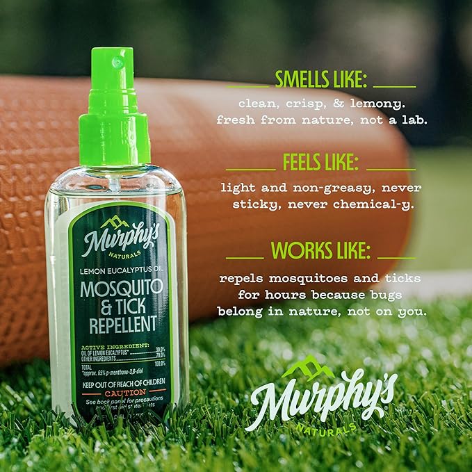 Murphy's Naturals Mosquito & Tick Bug Repellent Spray, Oil of Lemon Eucalyptus for Skin + Outdoor Gear, DEET-Free, 4 Ounce Pump, 2-Pack