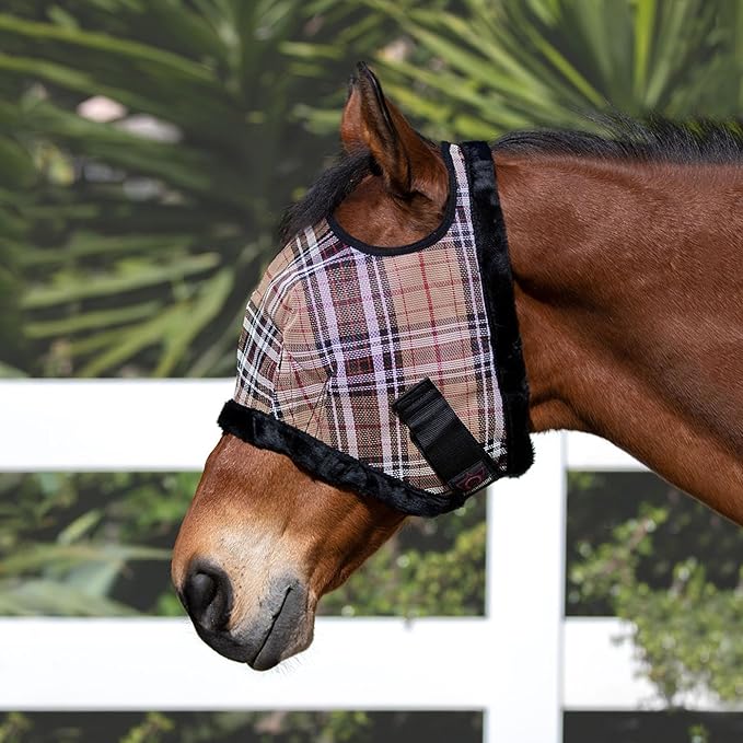 Kensington Fly Mask with Fleece Trim for Horses — Protects Face and Eyes Helps Block Sun Rays While Allowing Full Visibility — Breathable and Non Heat Transferring