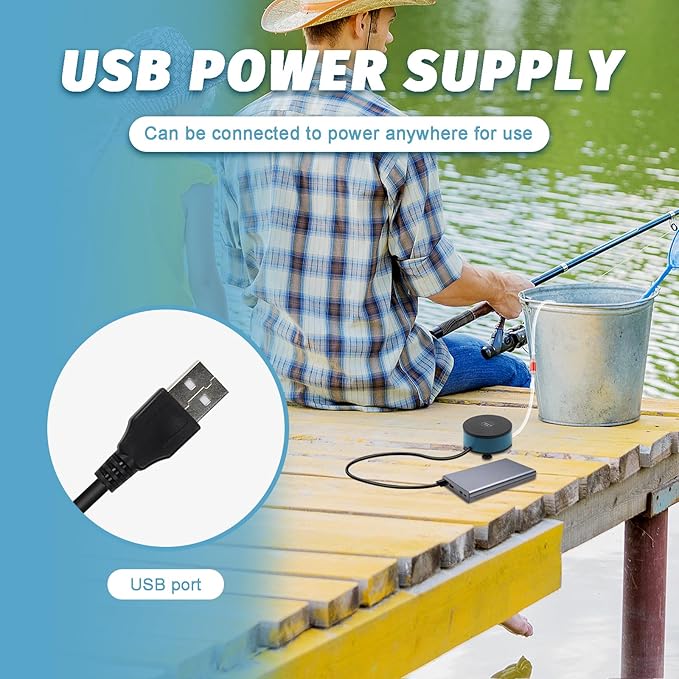 Nano Silent Aquarium Air Pump, Portable USB air Pump with Accessories, Suitable for 1-15 Gallon Fish Tanks, 200ml per Minute