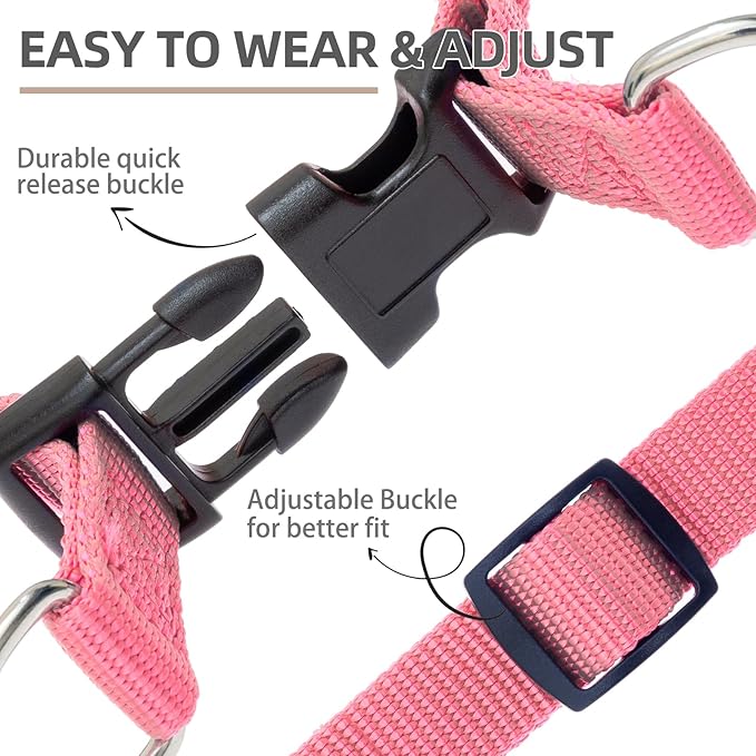 PUPTECK No Pull Dog Harness Soft Adjustable Basic Nylon Step in Puppy Vest Outdoor Walking with ID Tag and A-ir Tag Case, Fuchsia, M