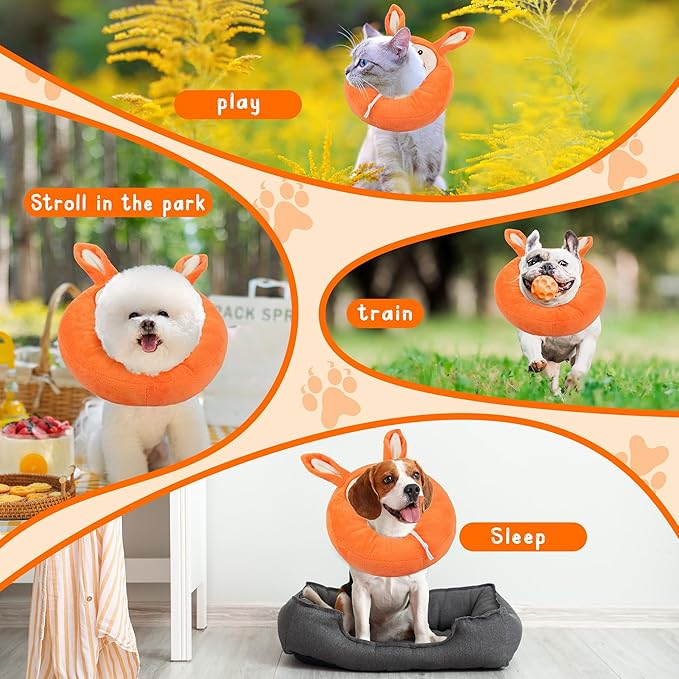 Adjustable Cat Collar Soft to Stop Licking After Surgery for Kitten, Alternative to Cone of Shame, Donut Cone for Cats, Pet Elizabethan Collar (Rabbit, Small)