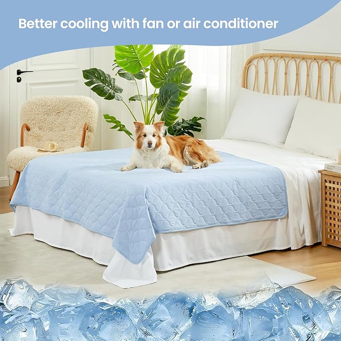 Cozy Bliss Leakproof Cooling Blanket for Large Dogs – Q-Max>0.4, Durable & Washable Dog Cooling Mat for Hot Weather, Soft Pet Throw & Couch Protector for Multiple Pets 60x80 Inch, Heather Cool Blue