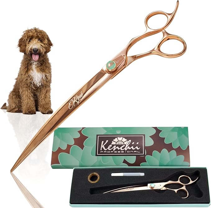 Kenchii Rose Dog Grooming Scissors, 9 Inch Curved Shears, Dog Scissors for Grooming, Ergonomic Design for Comfort and Precision, Heavy Duty, Durable and Sharp