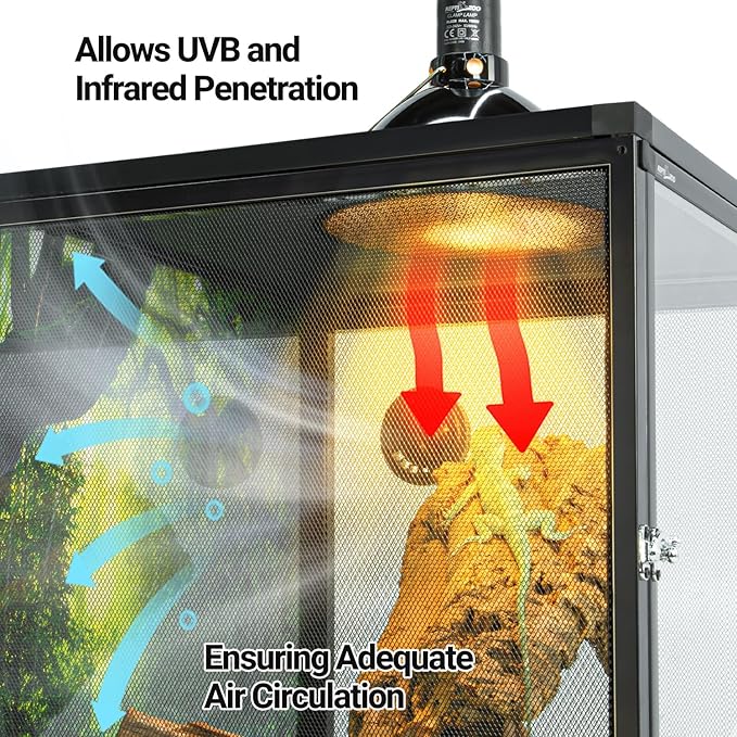 REPTI ZOO 18" x 18" x 24" Front Opening Chameleon Cage with 3-Sided Metal Mesh, 34 Gallon Screen Vertical Terrarium with Background Sticker, Tall Enclosure for Chameleon, Tree Frog, Arboreal Reptiles