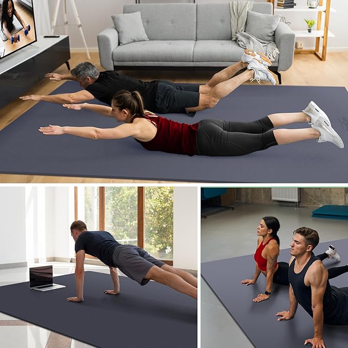 Large Exercise Mat for Home Workout,12‘x6’/10'x6'/9'x6'/8'x6'/7'x5'/6'x4' (7mm) Extra Thick Workout Mat, High-Density Gym Mat for Cardio, Jump Rope, MMA, Weights (Shoe-Friendly)