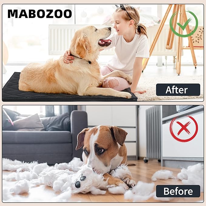 MABOZOO Indestructible Dog Beds - Chew Proof Crate Pad for Aggressive Chewers, Machine Washable Quilted Mat, Durable for Large Dogs, Black Kennel Pad (28x47 in)