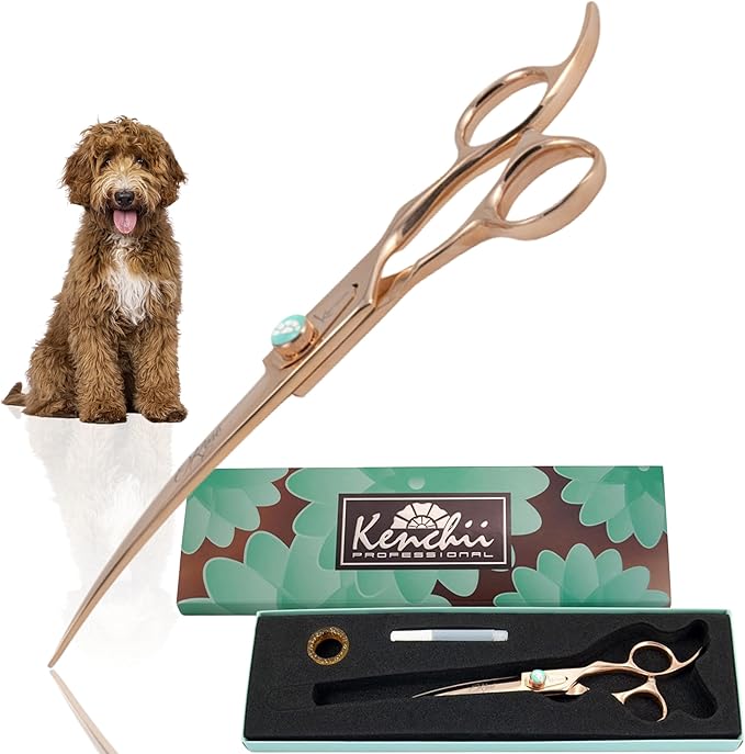 Kenchii Rose Dog Grooming Scissors, 7 Inch Curved Shears, Dog Scissors for Grooming, Ergonomic Design for Comfort and Precision, Heavy Duty, Durable and Sharp