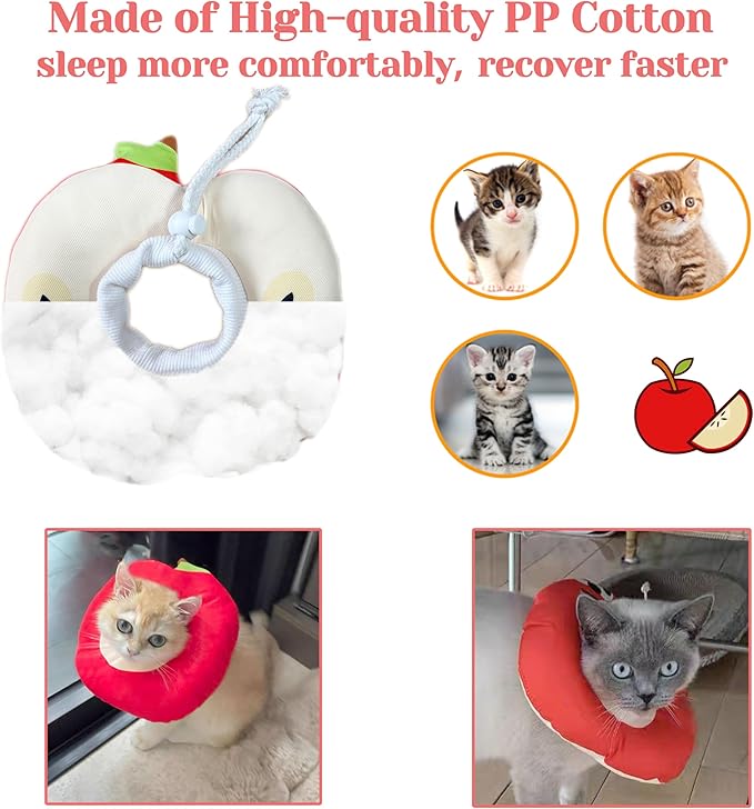 Kitten Cones After Surgery 0-6 Months, Donut Extra Small Kittern Cone Collar Soft to Stop Licking Neck, Elizabethan e Collar for Recovery (S for Kitten [Neck: Up to 7.5"] - Apple)