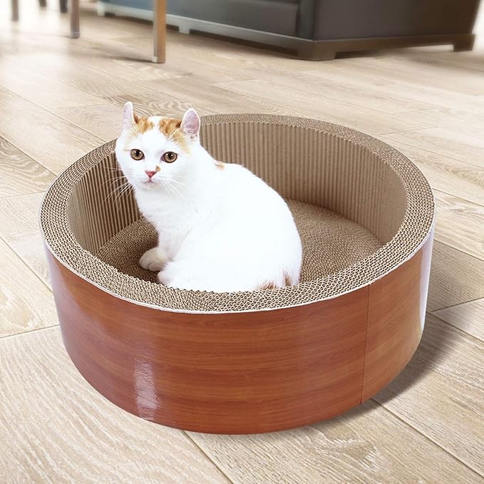 Cat Scratcher Post & Board, Round Cat Scratching Lounge Bed, Durable Pad Prevents Furniture Damage, 17.32'' x 17.32''x 6.11''