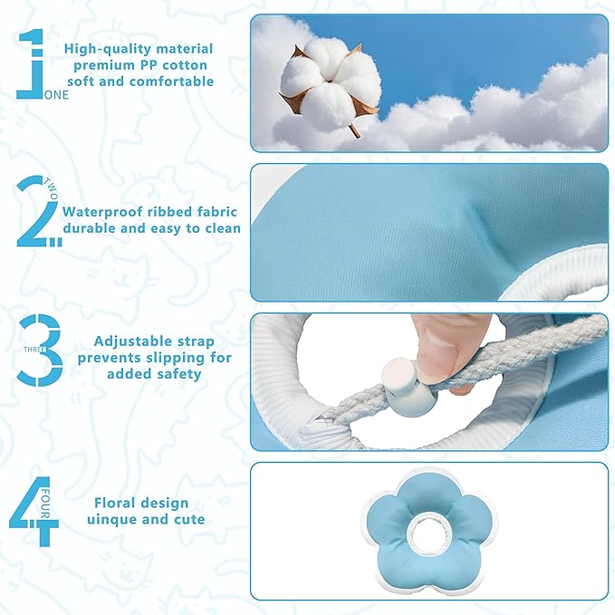 Cat Cone Collar Soft, Waterproof Cats Cones to Stop Licking After Surgery, Adjustable Soft Elizabeth Cats Collars for Wound Healing, Flower Shape Cat Recovery Collar (Blue, X-Small)