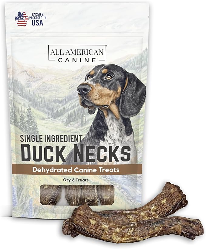 6 Natural Duck Neck Dog Treats – Single Ingredient, Dehydrated & Chewy – Low-Fat, High-Protein Training Reward – Made in USA