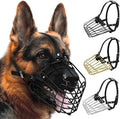 German Shepherd Dog Muzzle Metal Basket for Medium Large Dogs Adjustable Durable Leather Straps Secure Wire Mask for Biting Chewing Barking (Black, L - Size)
