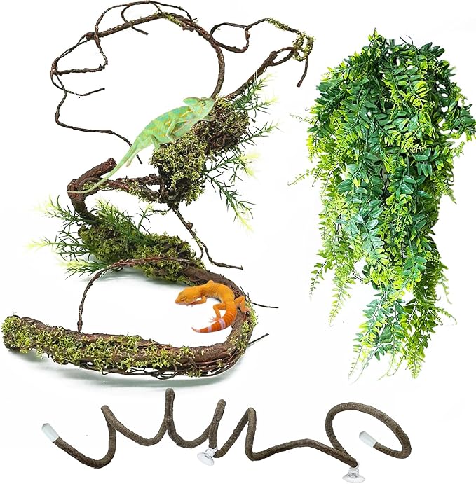 BNOSDM Reptile Vines, Bendable Jungle Climbing Vine, Terrarium Artificial Plants Decor, Reptiles Tank Accessories for Bearded Dragons, Chameleons, Snakes, Lizards, Hermit Crabs