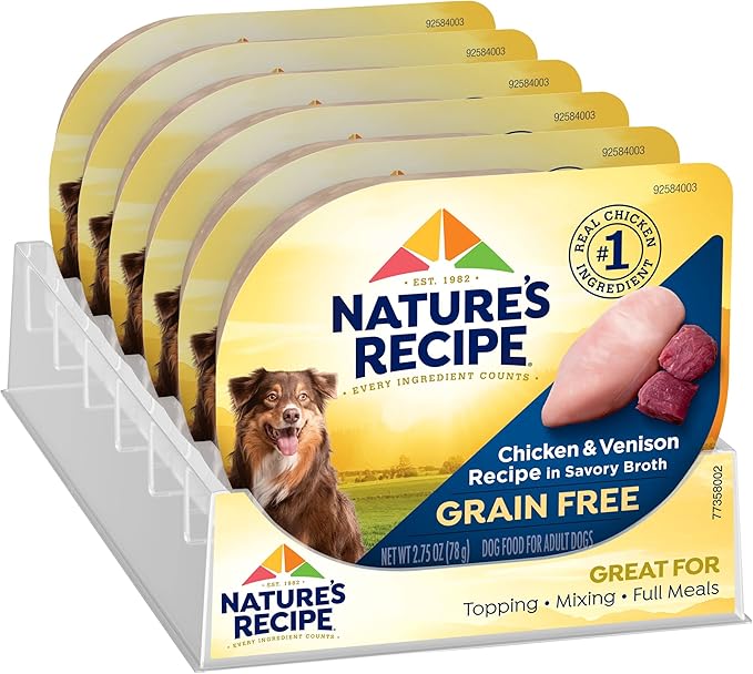 Nature’s Recipe Grain Free Wet Dog Food, Chicken & Venison Recipe, 2.75 Ounce Cup (Pack of 12)