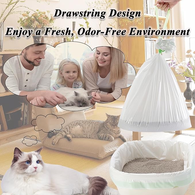 Suhaco Cat Litter Box Liners, Litter Pan Disposable Bags 2 Mil Thickened Cat Litter Liners with Drawstring Weekly 14 Large Pack Litter Bags for Easy Cleaning (L (Pack of 14))