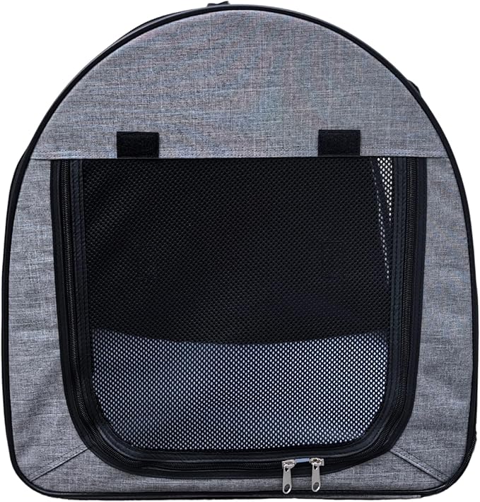 Fabric Portable Pet Kennel/Shelter, Single, Gray, 20"x20"x19.5" - Car Seat-Belt Fixture Included