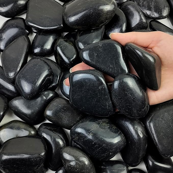 5 lbs Black River Rocks - 2-3 inch Pebbles for Plants, Indoor & Outdoor. Decorative Stones for Planters, Vases, Aquariums & Gardens