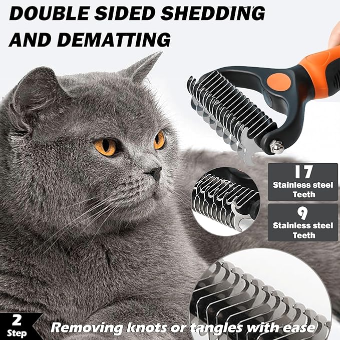 5 Pack Pet Steam Brush Kit – Pet Water Brush for Cats Shedding – Includes Steam Brushes, Undercoat Rake, Massage & Flea Comb for Cats and Dogs - Matted Fur Dematting Tool