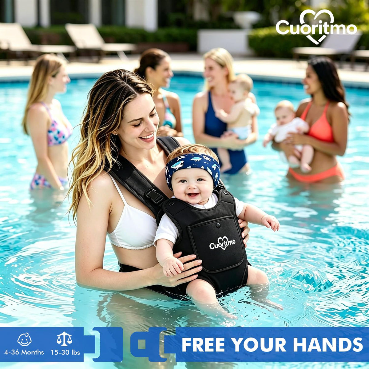 Neoprene Baby Carrier for Newborn to Toddler, Waterproof Front Carry Holder with Adjustable Straps, Lightweight for Beach, Pool & Summer, Light Bule
