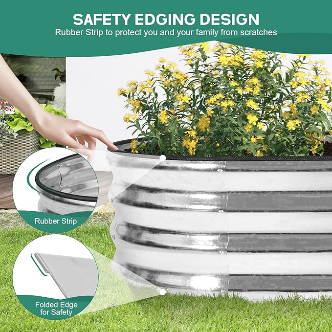 Galvanized Raised Garden Bed - 8×2×1ft Planter Raised Beds for Gardening | Oval Metal Garden Planter Box with Safety Edging and Bracing Rods for Vegetables Fruits and Flowers - Silver
