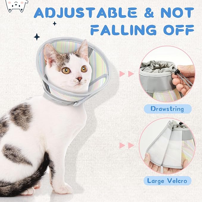 Supet Soft Air Mesh Cat Recovery Cone Alternative for Small Kittens, Lightweight Anti Scratch Head Cone