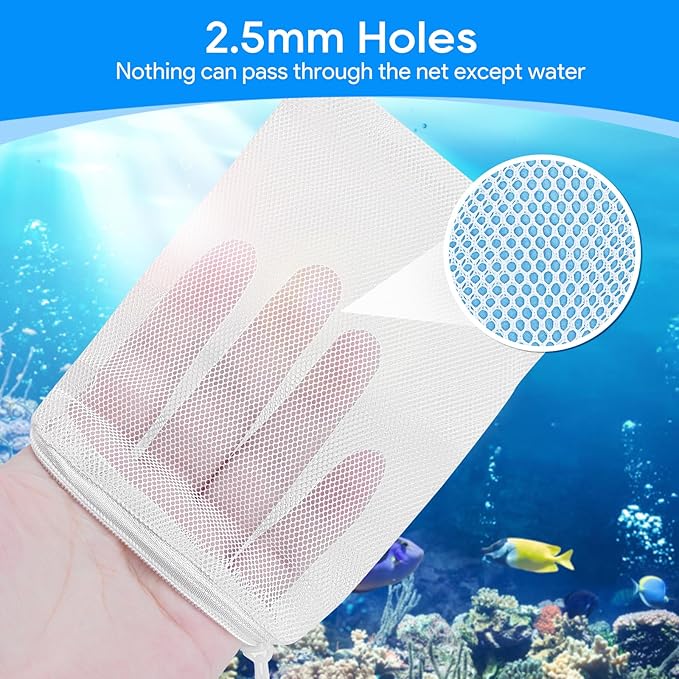 Aquarium Filter Media Bags for Aquarium with Zipper, Fine Mesh Bag Reusable Strong Polyester for Activated Carbon, Bio Filter Balls, Ceramic Rings, Filter Stones, White 10PCS 3.93" x 5.9"