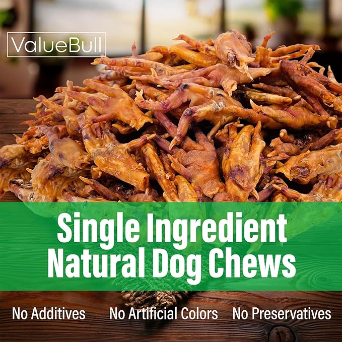 ValueBull Chicken Feet for Dogs, 100 Count Bulk Pack - All Natural Dog Chew, Hip and Joint Chew, Single Ingredient Dog Treat