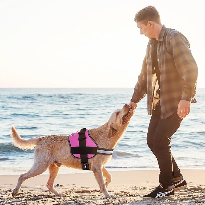 Dogline Dog Harness, Reflective No-Pull Adjustable Vest with Handle, Breathable No-Choke Harness for Small, Medium or Large Dogs Room for Patches Girth 27 to 34 in Pink