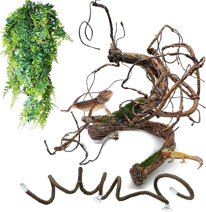 BNOSDM Reptile Vines, Bendable Jungle Climbing Vine with Moss,Terrarium Plants Decor,Artificial Plants Tank Decorations Accessories for Bearded Dragons Chameleons Snakes Lizards Hermit Crabs