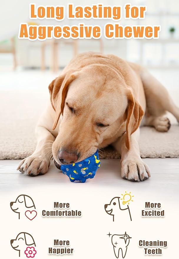 2.36'' Dog Balls for Dogs Aggressive Chewers Indestructible Tennis Durable Bouncy Interactive Dog Toy Balls for Fetch Game Floating Training(Blue Medium)