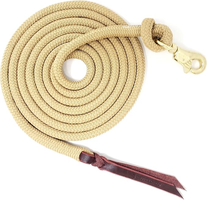 Premium 1/2" Samson Eq Braid Yacht Natural Horse Training Lead Rope with Brass Trigger Bull Snap Available in 12ft, 14ft, and 16ft. Lengths