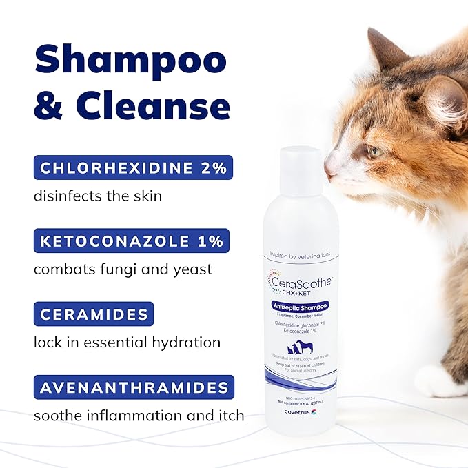 CeraSoothe CHX+KET Antiseptic Shampoo for Dogs, Cats, and Horses - 16oz